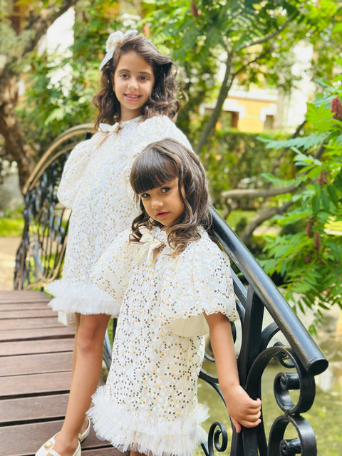 Lace Garden рокля Детска бяла ефирна рокля от пайети и дантела