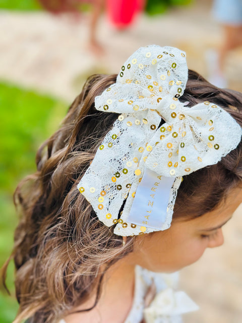 Lace Garden рокля Детска бяла ефирна рокля от пайети и дантела