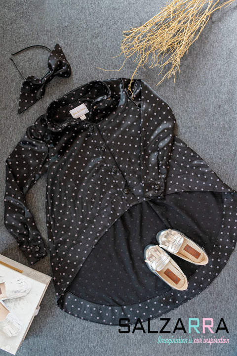 Polka Noir Shirt Детска риза сатен с точки