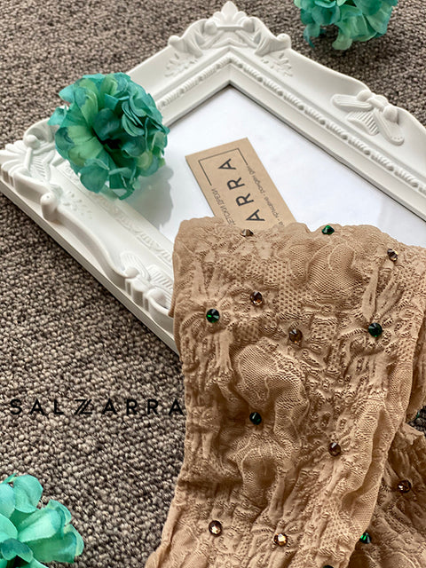 Emerald Glow Чорапогащник дантела със зелени камъчета