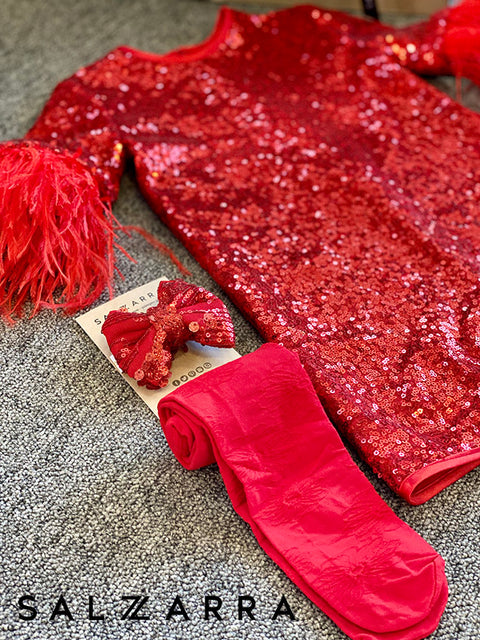 Red Brilliance Червена рокля пайети и пера