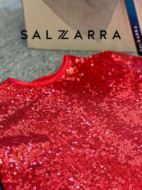 Red Brilliance Червена рокля пайети и пера