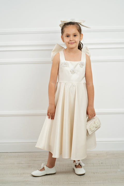 Ecru Satin Bow Dream Рокля сатен с панделка на гърба