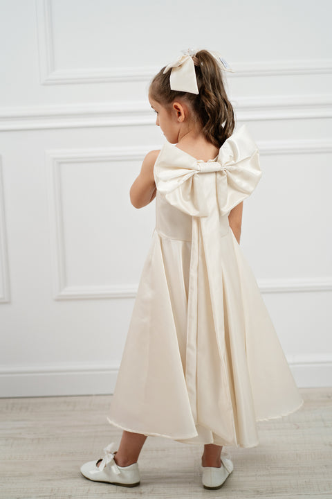 Ecru Satin Bow Dream Рокля сатен с панделка на гърба