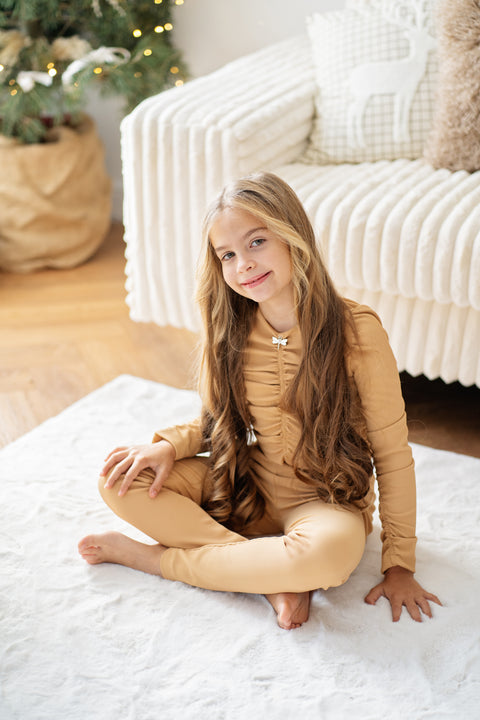 Golden Rib Elegance Детски топ от рипс в кафяво