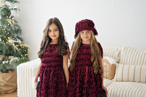 Burgundy Dazzle Dress Детска разкроена рокля в бордо