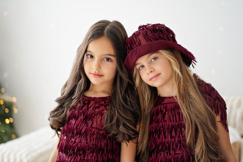 Burgundy Dazzle Dress Детска разкроена рокля в бордо