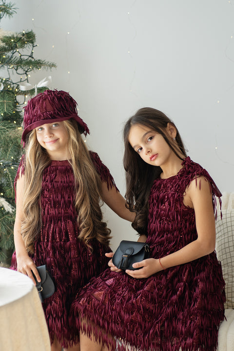 Burgundy Dazzle Dress Детска разкроена рокля в бордо