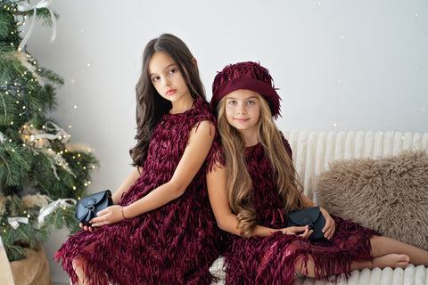 Burgundy Dazzle Dress Детска разкроена рокля в бордо