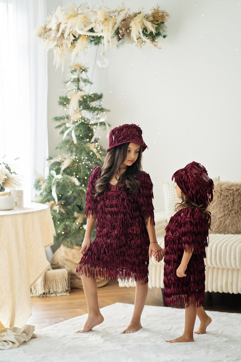 Burgundy Dazzle Bolero Детско болеро с ресни и пайети в бордо