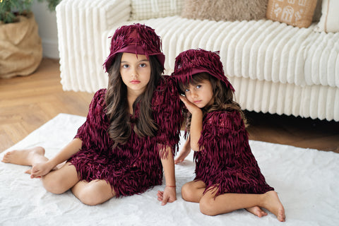 Burgundy Dazzle Bolero Детско болеро с ресни и пайети в бордо