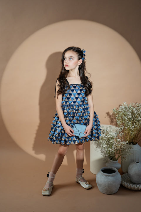 Blue & Gold Sparkle Dress Рокля пайети в синьо и златисто