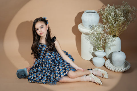 Blue & Gold Sparkle Dress Рокля пайети в синьо и златисто