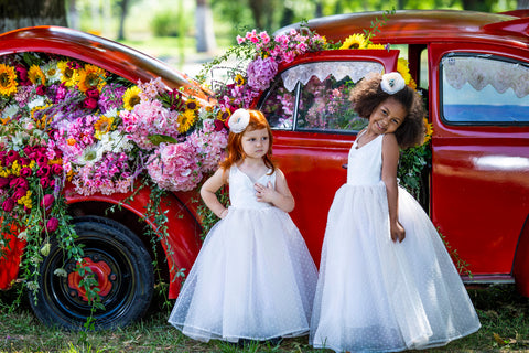 Heavenly Petals Dress Детска ефирна рокля от органза с флорален акцент