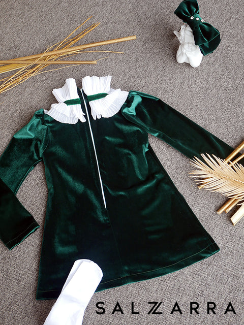 Emerald Grace Зелена рокля кадифе с якичка