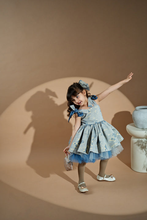 Blue Jacquard Princess Рокля от жакард