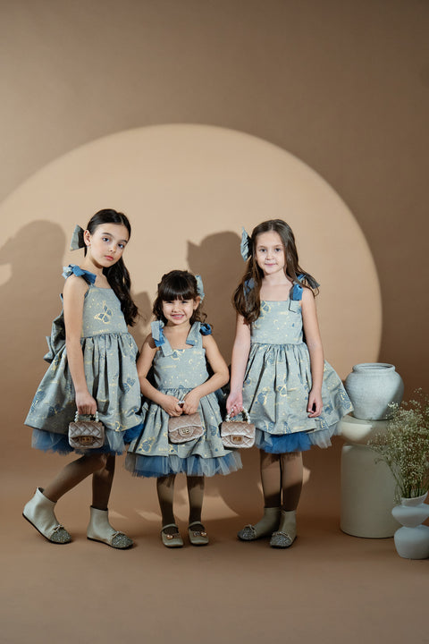 Blue Jacquard Princess Рокля от жакард