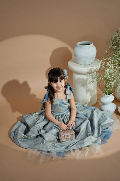 Blue Jacquard Princess Рокля от жакард