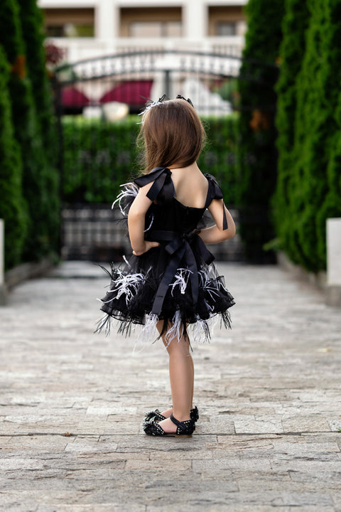 Midnight Plume Dress Детска черна Рокля от тюл