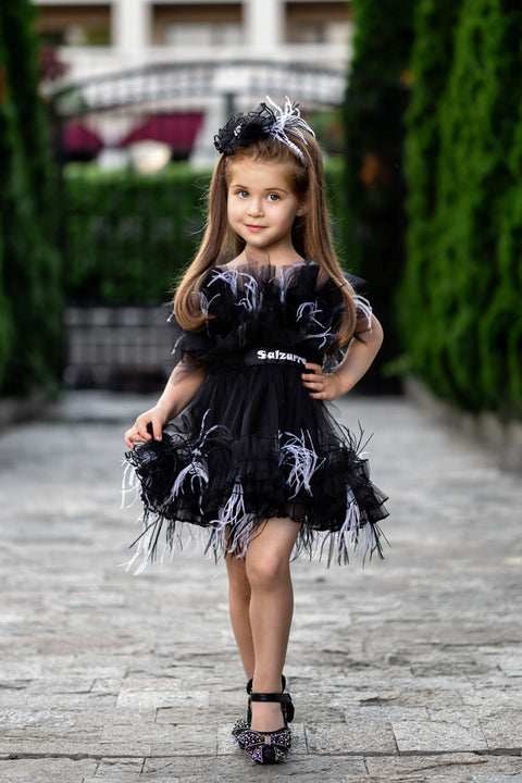 Midnight Plume Dress Детска черна Рокля от тюл