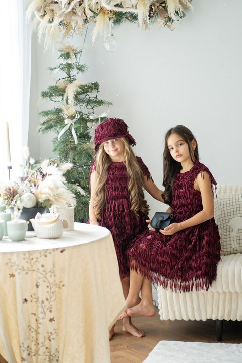 Burgundy Dazzle Dress Детска разкроена рокля в бордо