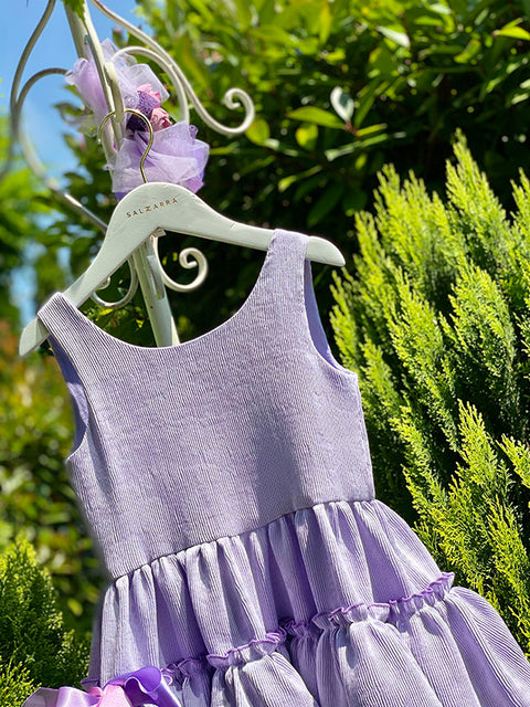 Ribelle Lilac Детска лилава рокля от рипс фризе