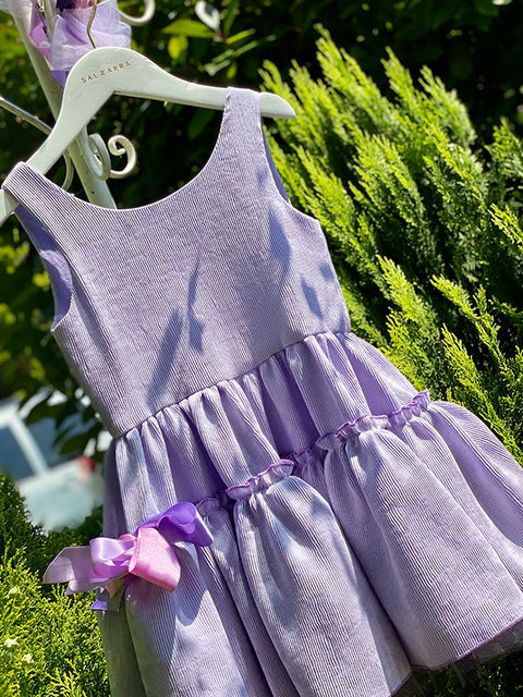 Ribelle Lilac Детска лилава рокля от рипс фризе