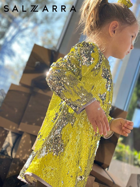 Golden Bow Sparkle Детска рокля от пайети