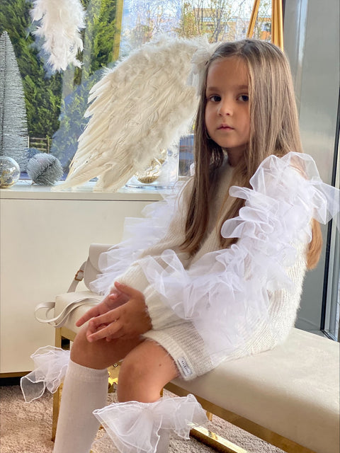 Tulle Kiss White Socks with white ribbons