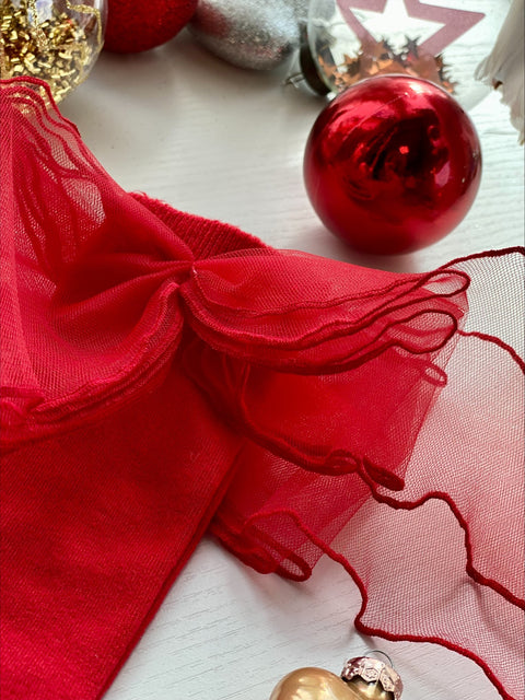 Tulle Kiss Red Socks with red ribbons