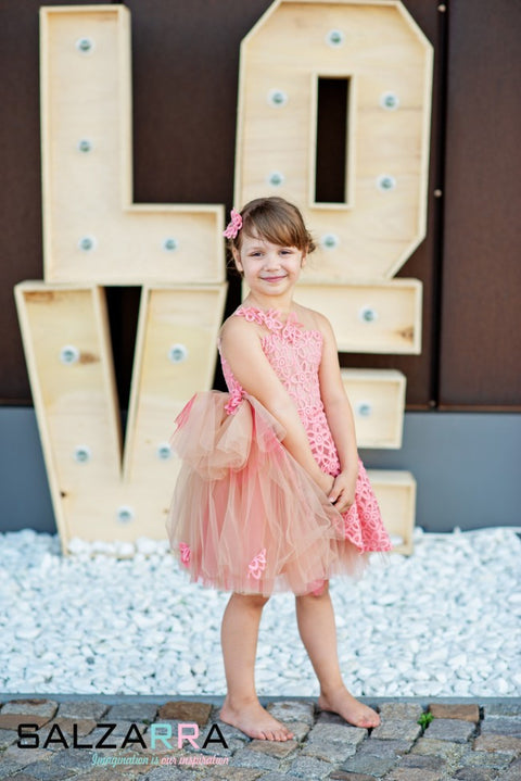 Flora Coral Dream Dress Детска рокля дантела в корал