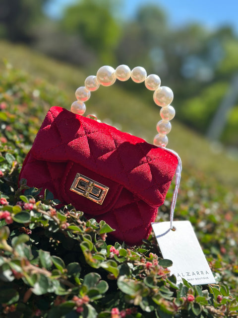 Mini Pearl Bag in red Червена чанта