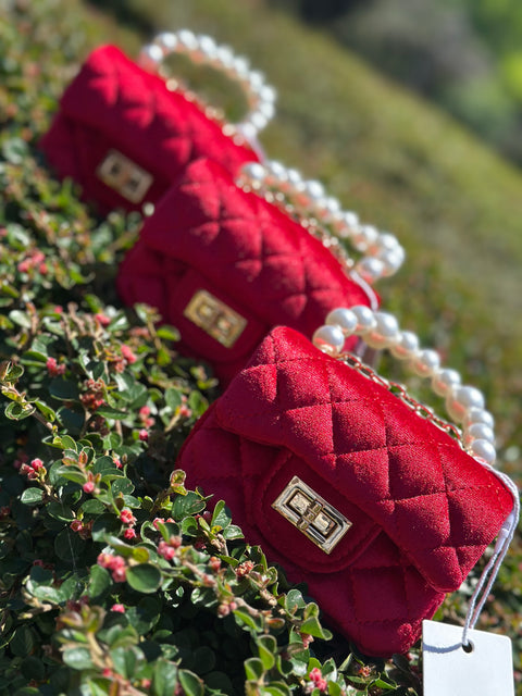 Mini Pearl Bag in red Червена чанта