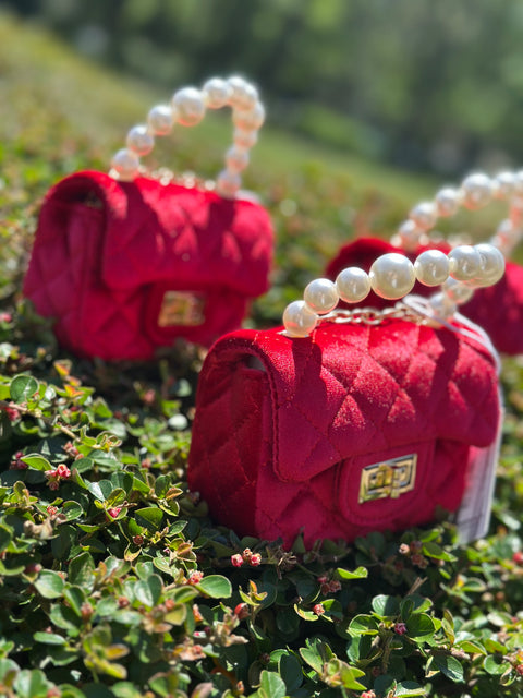 Mini Pearl Bag in red Червена чанта