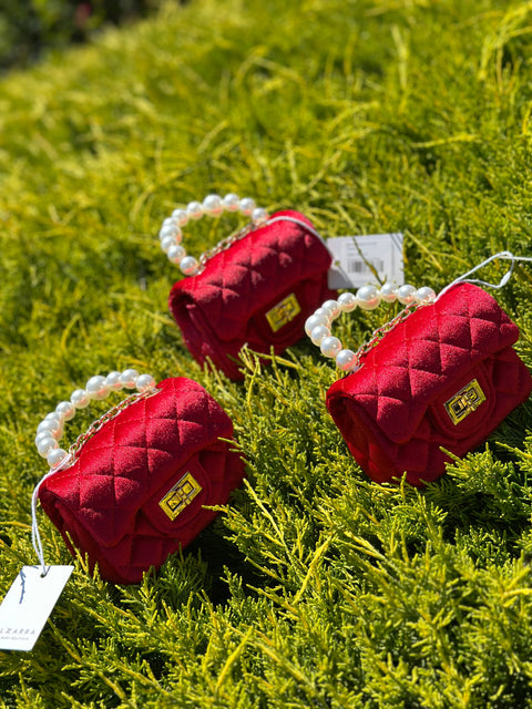 Mini Pearl Bag in red Червена чанта