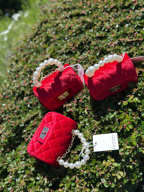 Mini Pearl Bag in red Червена чанта