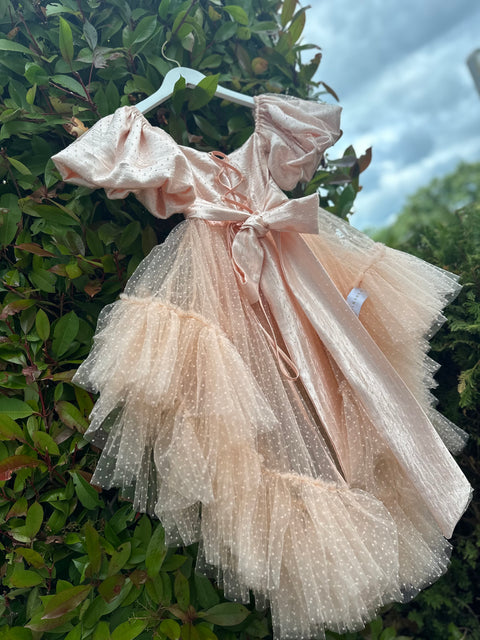 Peach Étoile Dress Детска асиметрична рокля сатен и мрежа