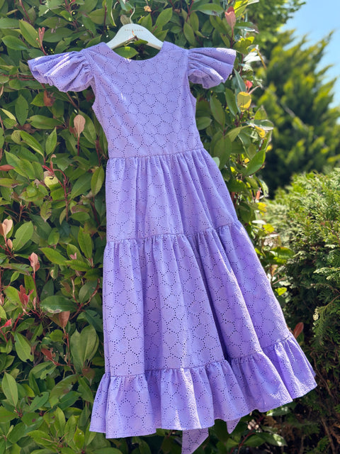 Amore Cuore Long purple dress with heart embroidery
