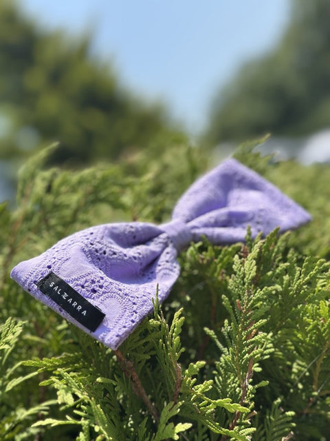 Lavender Grace Hair Bow Лилав аксесоар за коса от памучна дантела