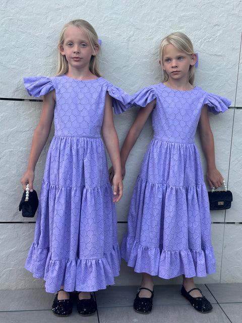 Amore Cuore Long purple dress with heart embroidery