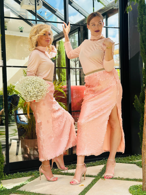 Rosé Mist Pink sequin skirt