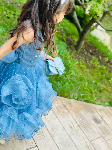 Blue Rose Fantasy Φόρεμα από μπλε οργάντζα με 3D λουλούδια