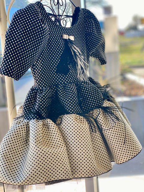 Belle Époque Рокля жакард в черно, беж и злато