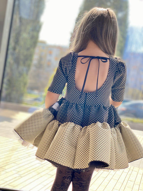 Belle Époque Рокля жакард в черно, беж и злато