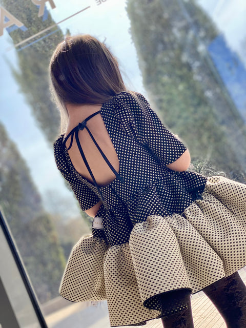 Belle Époque Рокля жакард в черно, беж и злато