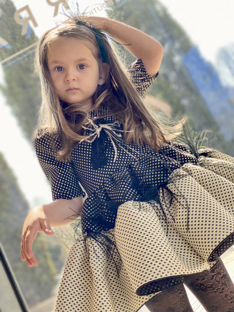 Belle Époque Dress Детска рокля жакард в черно, беж и злато