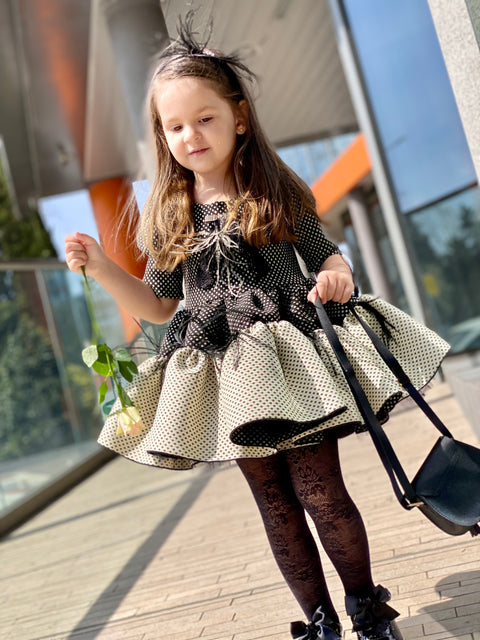 Belle Époque Рокля жакард в черно, беж и злато