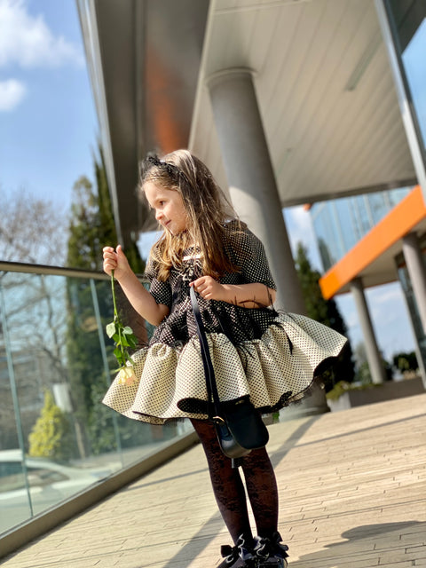 Belle Époque Рокля жакард в черно, беж и злато