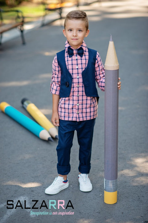 Indigo Classic Vest Тъмносин елек от лен и памук
