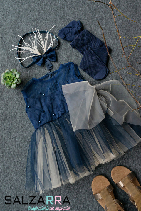 Elegance Dress Рокля от тафта и тюл в тъмносиньо